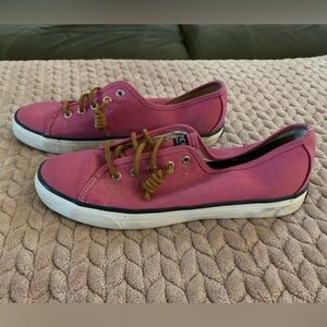 SPERRY Pink Canvas Low-top Boat SHOES Sneakers Leather laces women size 9